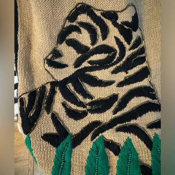 Victoria Jones VTG Jungle African Safari Animal Beaded Embroidered Sweater LG - Picture 10 of 15